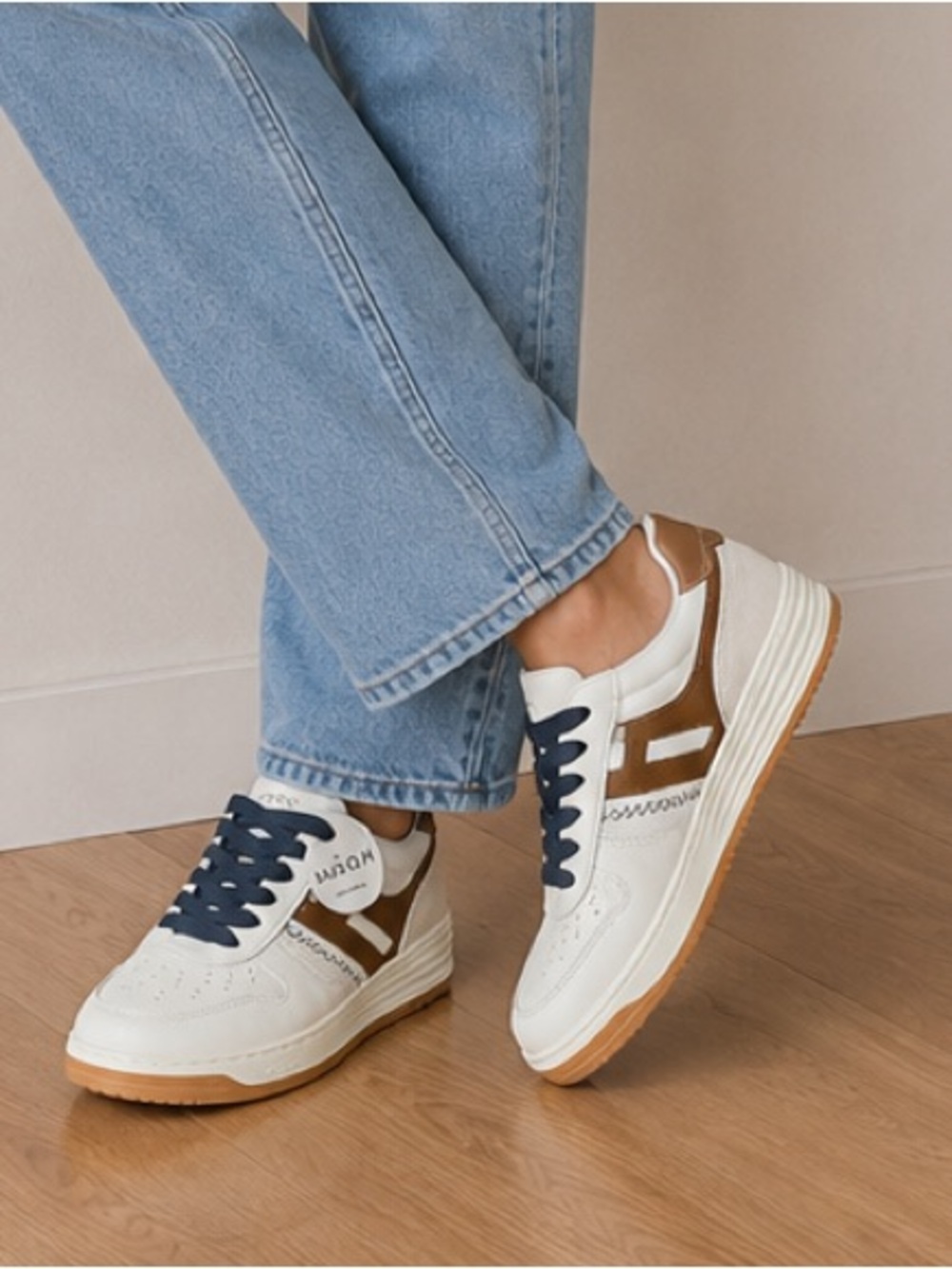 Hogan White and Brown Sneakers